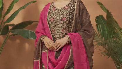 Volume 1:7, Brown ARI DORI Embroidered Suit with handmade work| 3 Piece