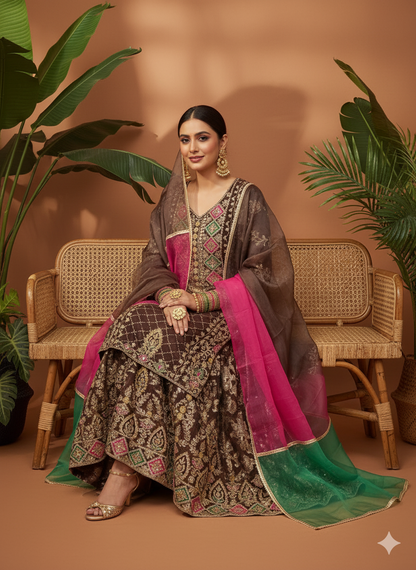 Volume 1:7, Brown ARI DORI Embroidered Suit with handmade work| 3 Piece